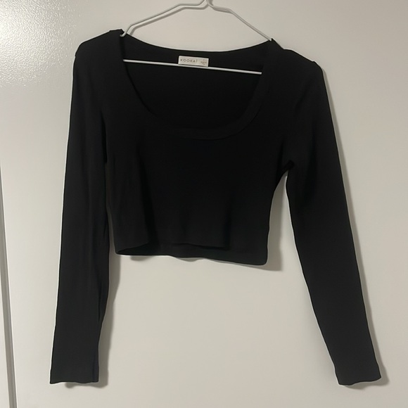 Kookai Black Scoop Neck Long Sleeve Crop - Picture 2 of 5